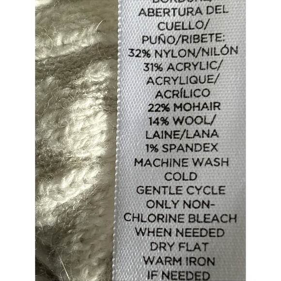LOFT Womens Textured Diamond Knit Sweater S  Nylon Mohair Wool Blend White Gray - Picture 9 of 13